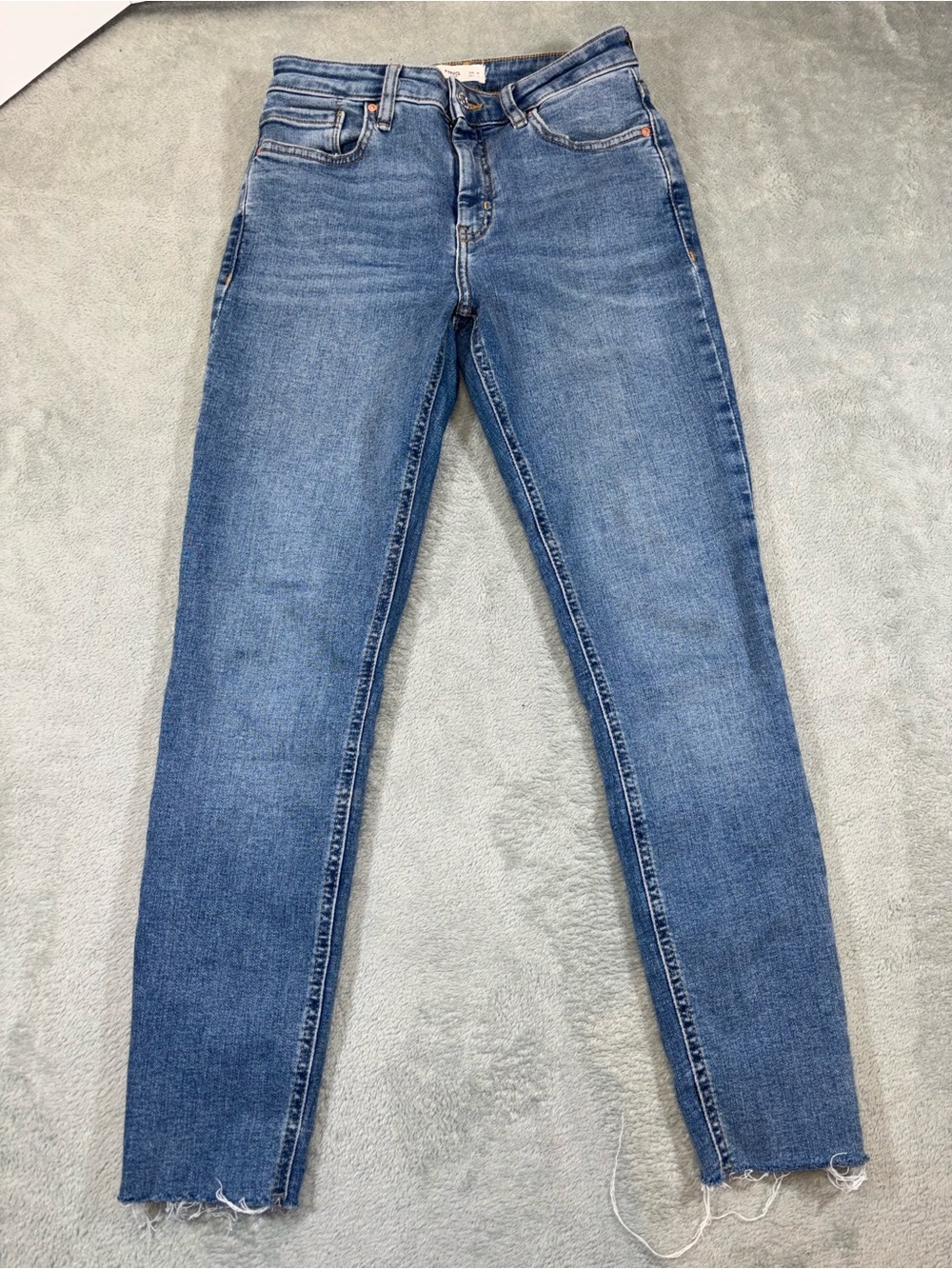 Mango Medium Blue Wash Raw Hem Slim Straight Jeans - Size 4